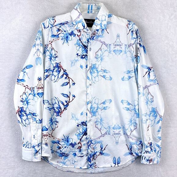 Robert Graham Shirt Men L Blue Floral Windsor Classic Fit Going Out Clubwear Y2K - Picture 2 of 10